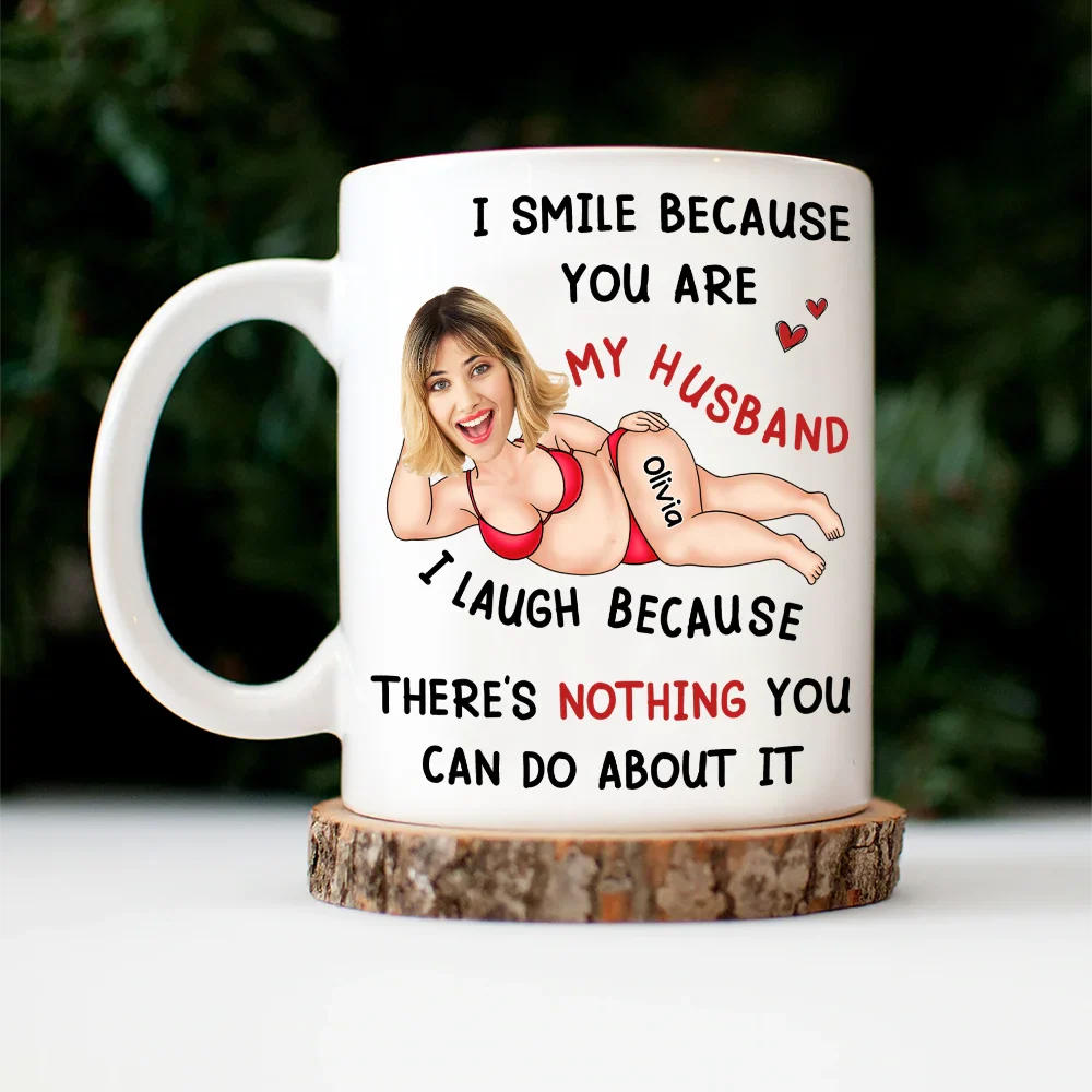 Custom Photo Fun Face I Smile Because You Are My Husband - Personalized Mug - Image 5