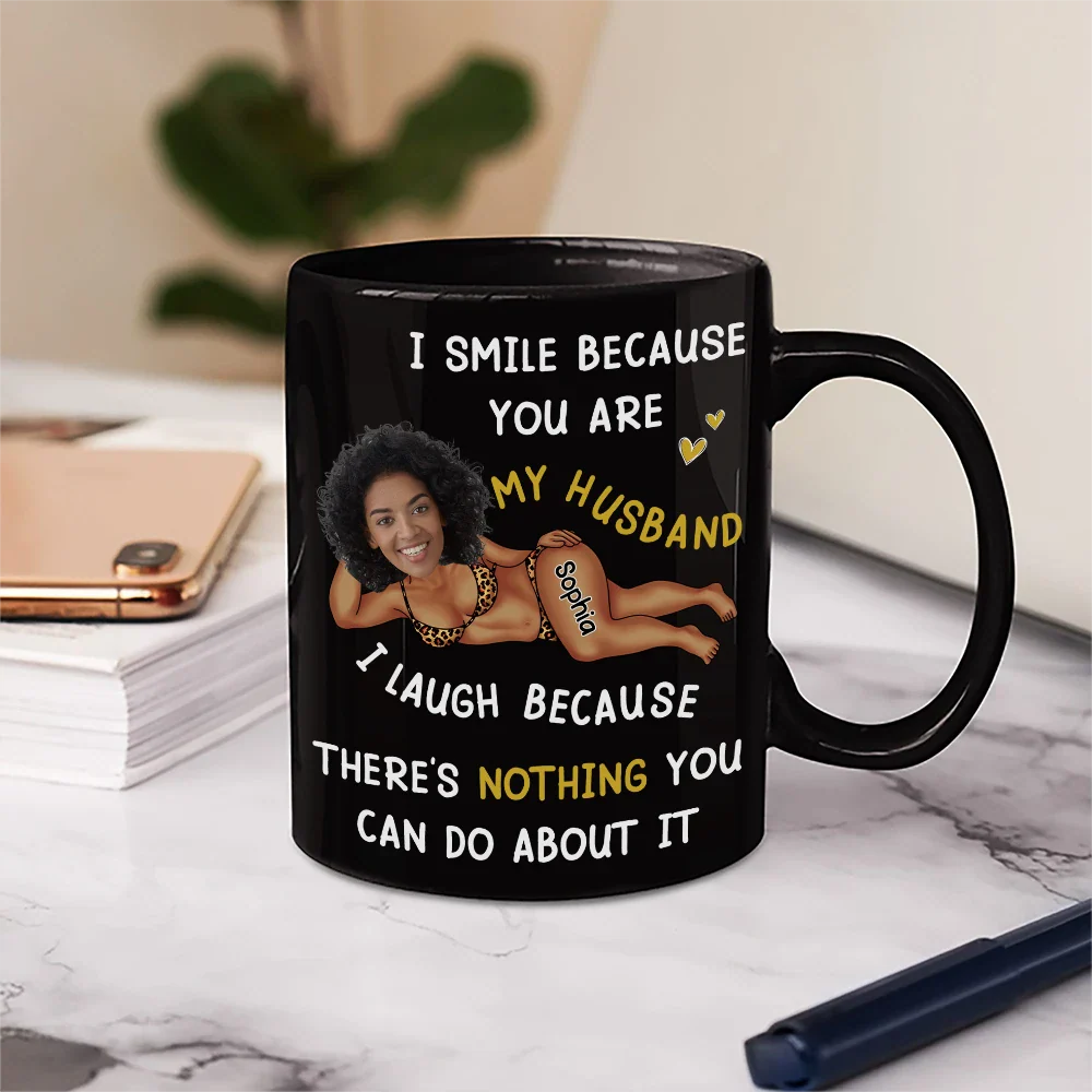 Custom Photo Fun Face I Smile Because You Are My Husband - Personalized Mug - Image 6