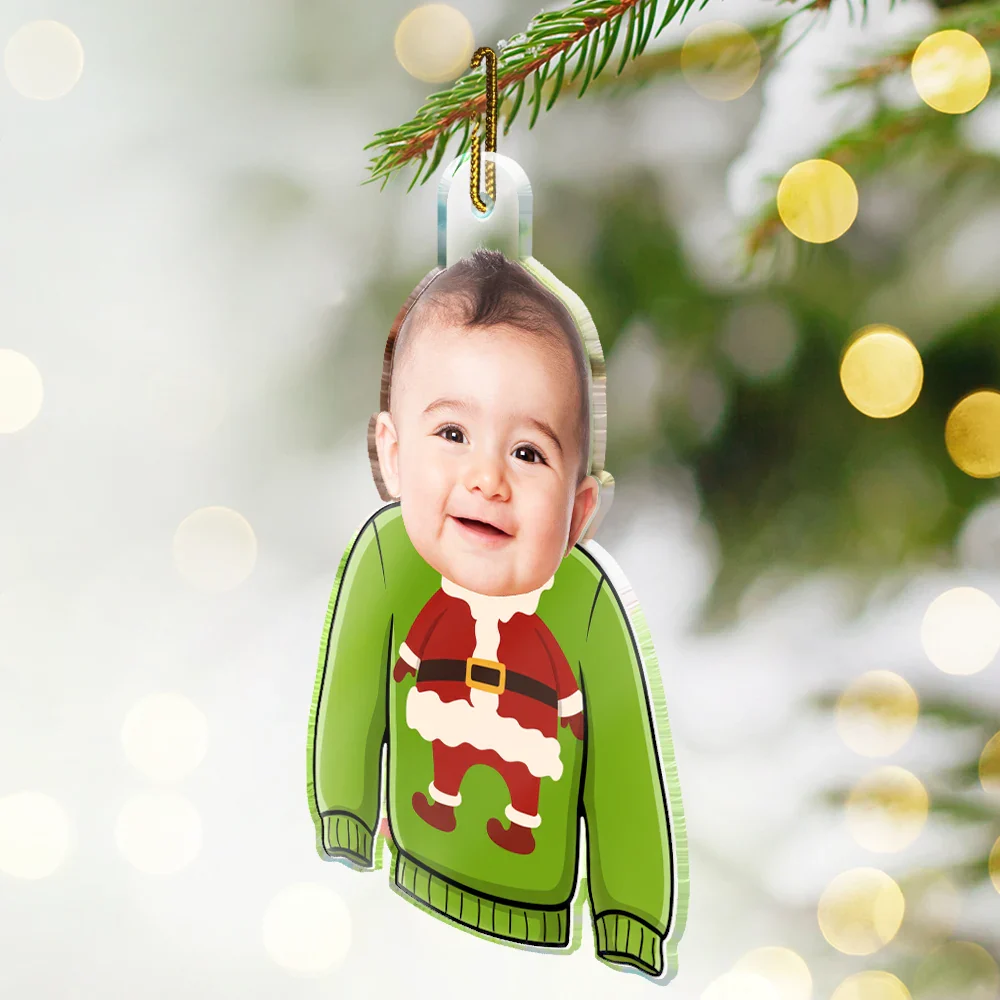Custom Photo Funny Baby Face Sweater - Personalized Custom Shaped Acrylic Ornament - Image 3