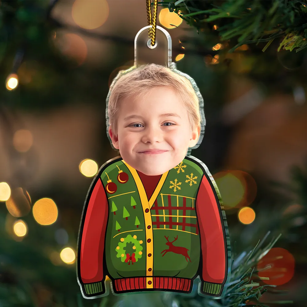 Custom Photo Funny Baby Face Sweater - Personalized Custom Shaped Acrylic Ornament - Image 4