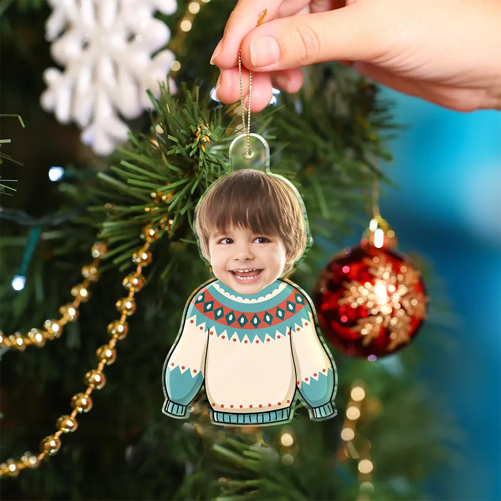 Custom Photo Funny Baby Face Sweater - Personalized Custom Shaped Acrylic Ornament - Image 5