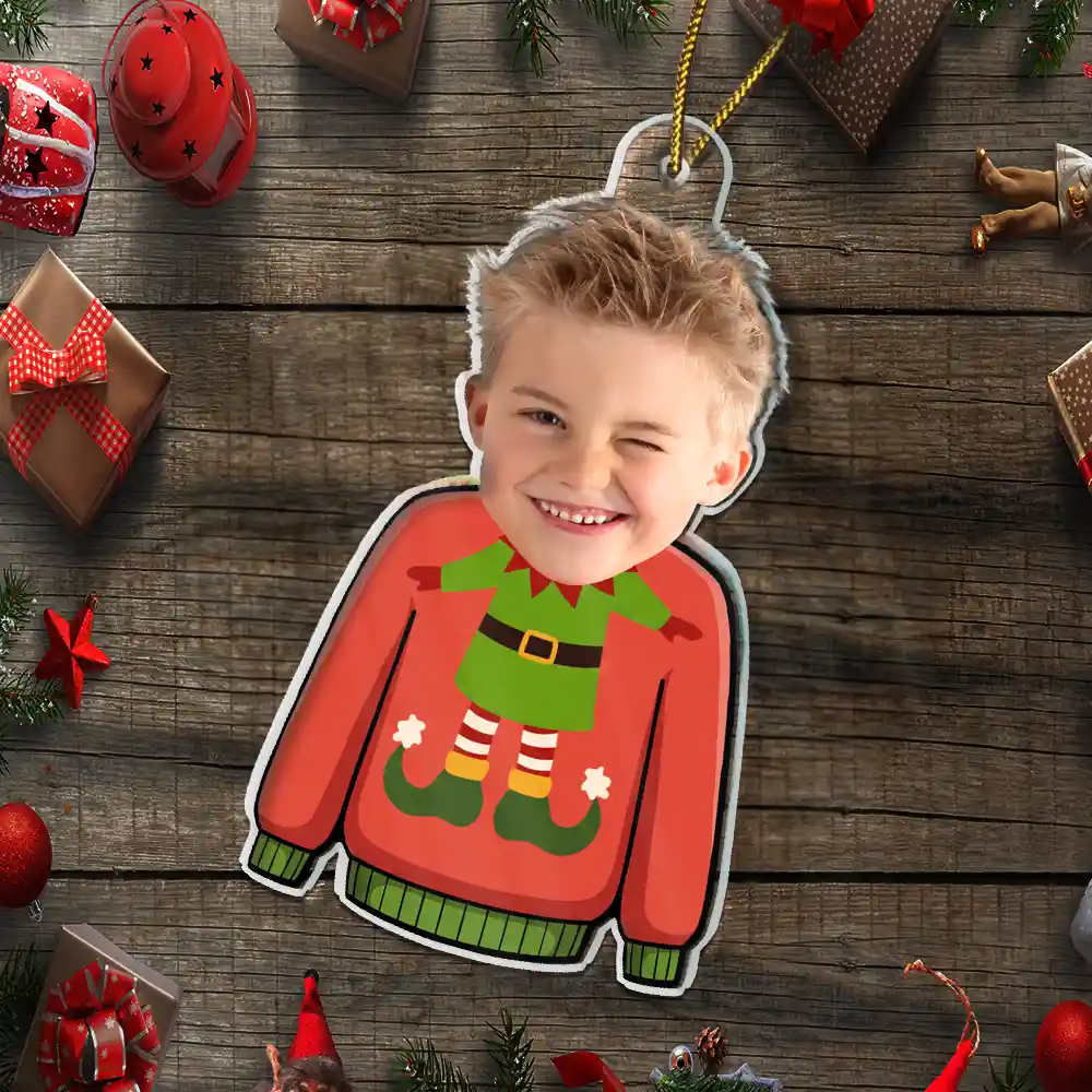 Custom Photo Funny Baby Face Sweater - Personalized Custom Shaped Acrylic Ornament - Image 6