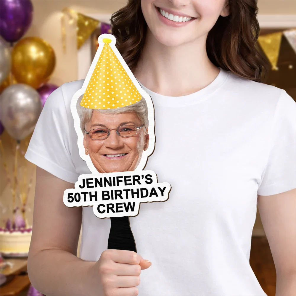 Custom Photo Funny Birthday Crew - Personalized Handheld Fan - Image 6