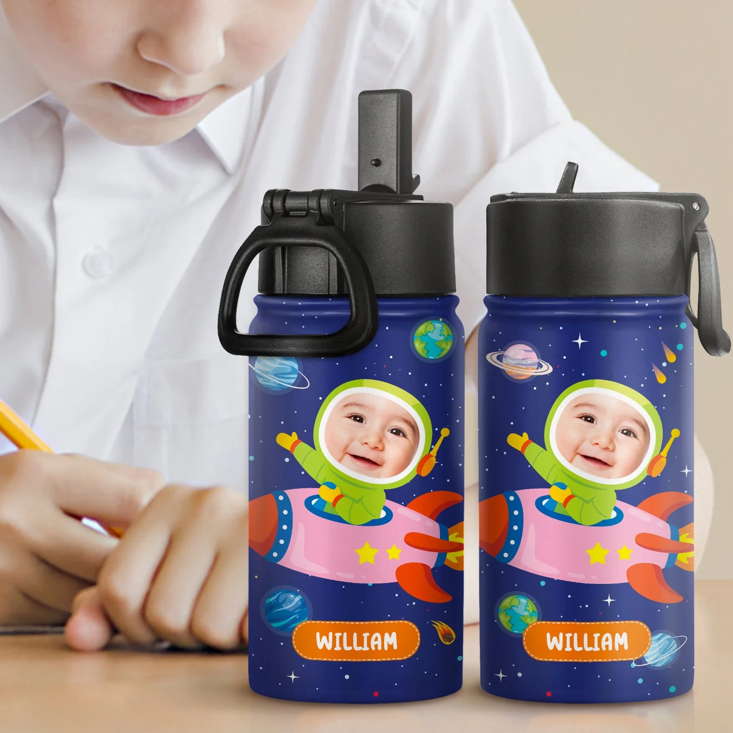 Custom Photo Funny Car Mermaid Unicorn Dinosaur Astronaut - Gift For Kids - Personalized Kids Water Bottle - Image 3