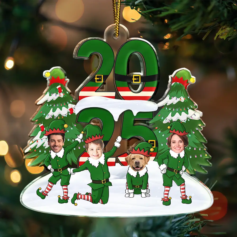 Custom Photo Funny Christmas Elf Family Face Cut - Personalized Custom Shaped Acrylic Ornament - Image 4