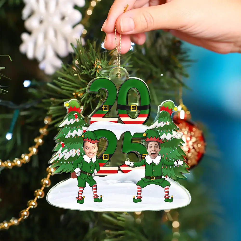 Custom Photo Funny Christmas Elf Family Face Cut - Personalized Custom Shaped Acrylic Ornament - Image 5