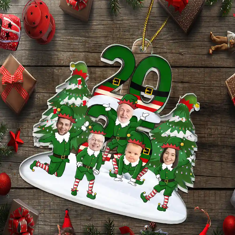 Custom Photo Funny Christmas Elf Family Face Cut - Personalized Custom Shaped Acrylic Ornament - Image 6