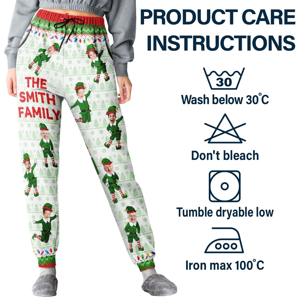 Custom Photo Funny Christmas Elf Family Face Cut - Personalized Pajama Pants - Image 6