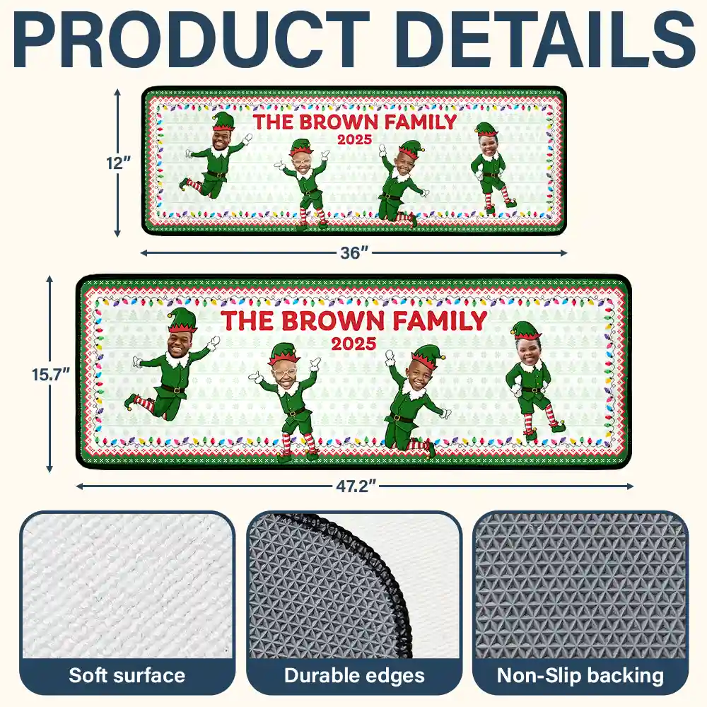 Custom Photo Funny Christmas Elf Family Face Cut - Personalized Runner Rug - Image 5