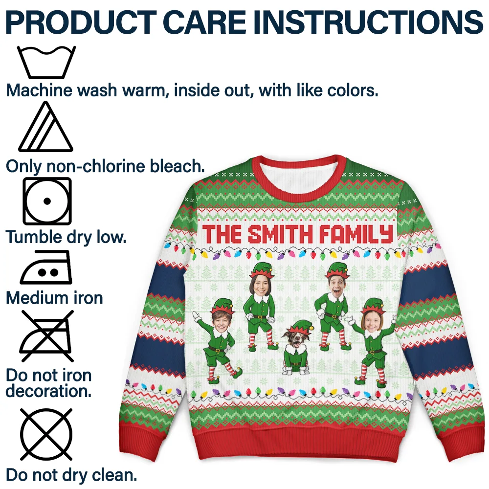 Custom Photo Funny Christmas Elf Family Face Cut - Personalized Unisex Ugly Sweater - Image 8