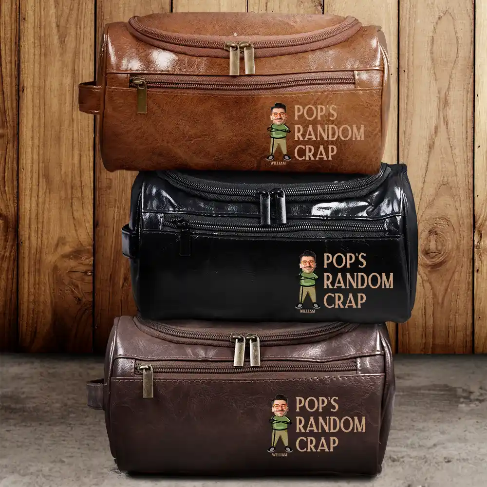 Custom Photo Funny Dad Papa Uncle Random Thing - Personalized Leather Toiletry Bag - Image 3