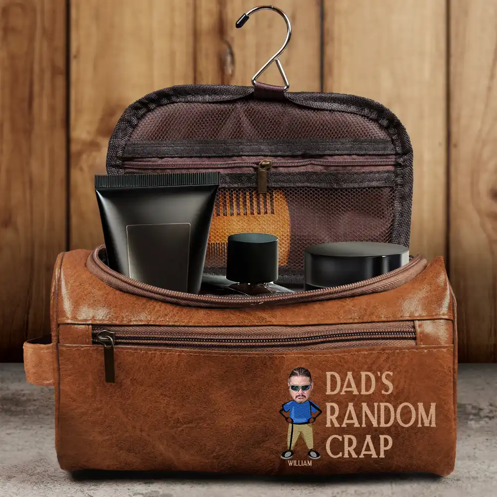 Custom Photo Funny Dad Papa Uncle Random Thing - Personalized Leather Toiletry Bag - Image 5