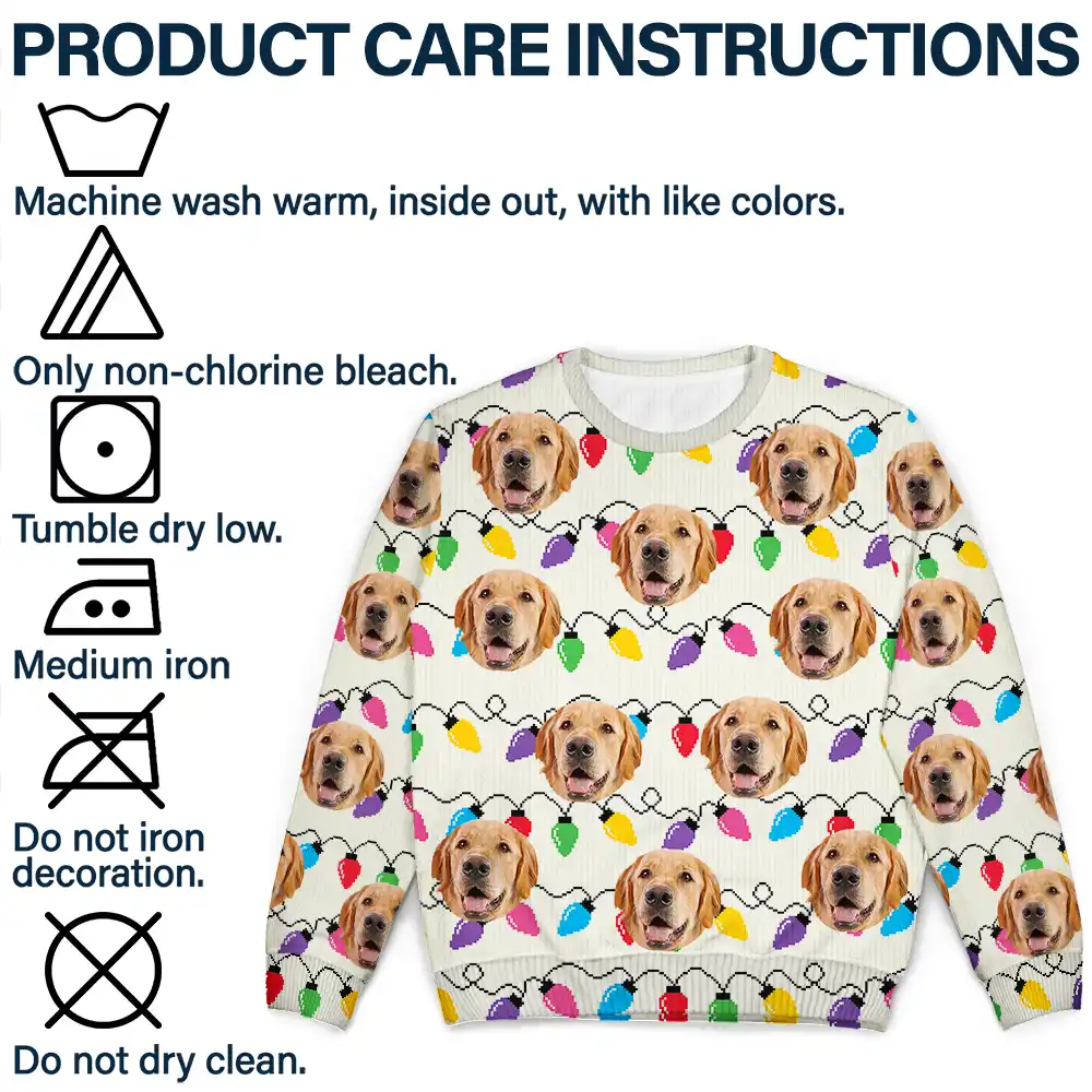 Custom Photo Funny Dog Cat Christmas Light - Personalized Unisex Ugly Sweater - Image 7