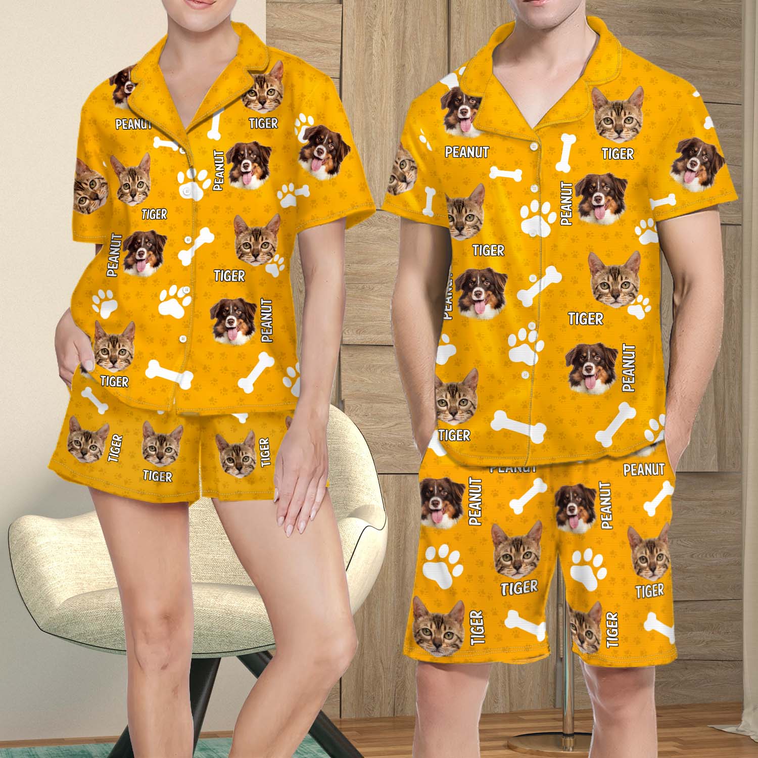 Custom Photo Funny Dog Cat Face - Funny Birthday Gift For Wife, Husband, Dog Mom, Cat Mom, Dog Dad, Cat Dad, Pet Lovers - Personalized Custom Short Pajamas Set - Image 2