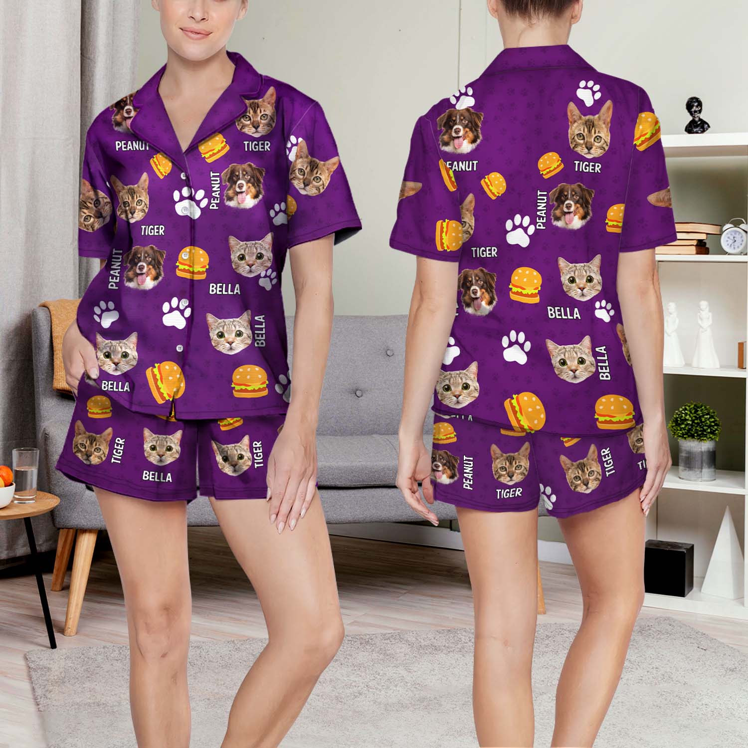 Custom Photo Funny Dog Cat Face - Funny Birthday Gift For Wife, Husband, Dog Mom, Cat Mom, Dog Dad, Cat Dad, Pet Lovers - Personalized Custom Short Pajamas Set - Image 3