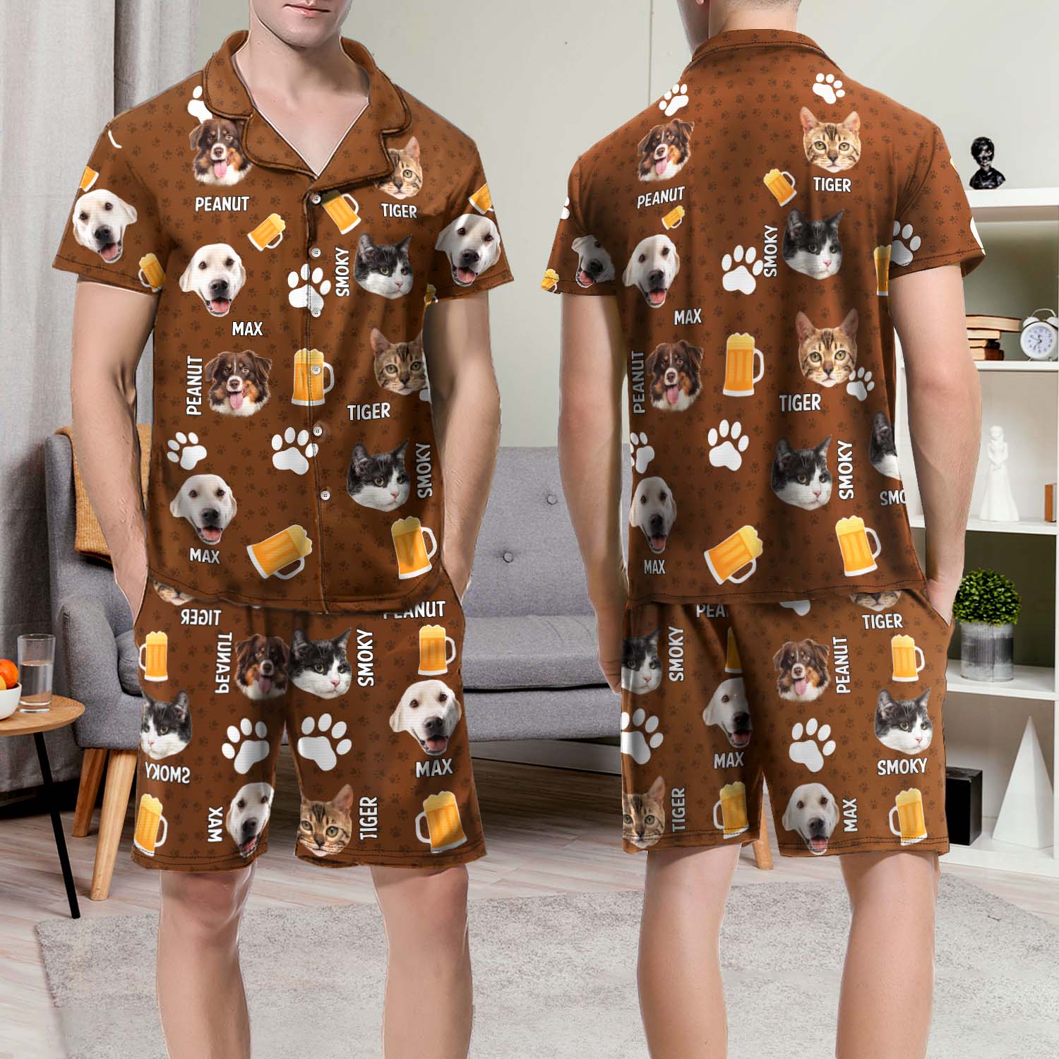 Custom Photo Funny Dog Cat Face - Funny Birthday Gift For Wife, Husband, Dog Mom, Cat Mom, Dog Dad, Cat Dad, Pet Lovers - Personalized Custom Short Pajamas Set - Image 4