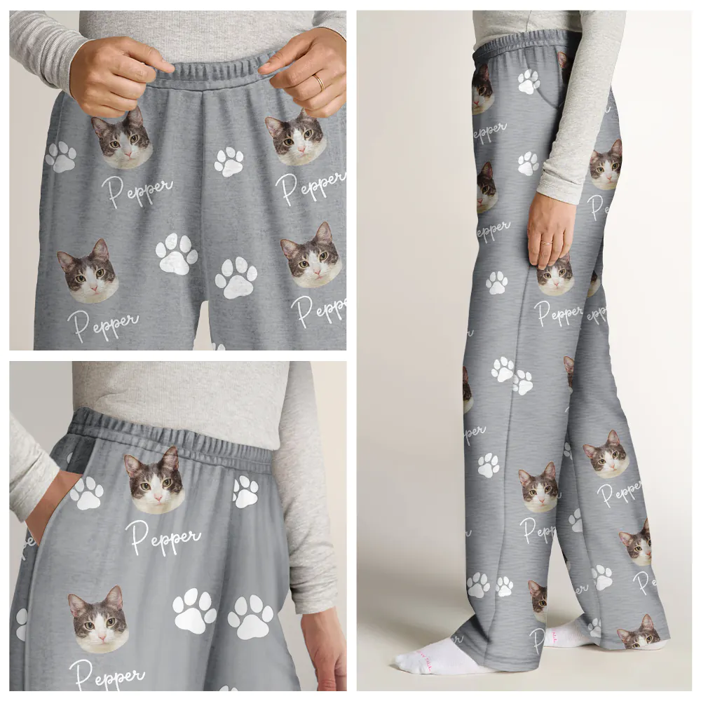 Custom Photo Funny Dog Cat Face - Personalized Pajama Pants - Image 8