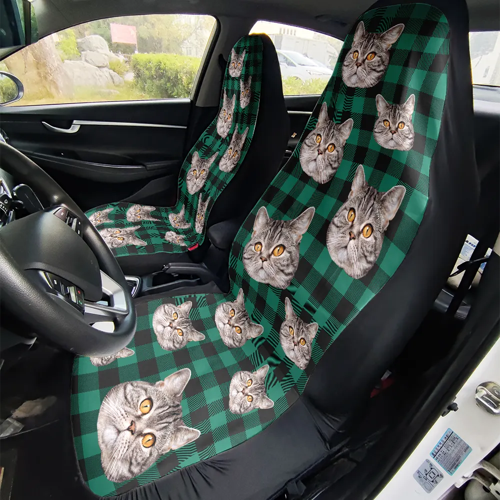 Custom Photo Funny Dog Cat Pet Human Face - Personalized Car Seat Cover - Image 3