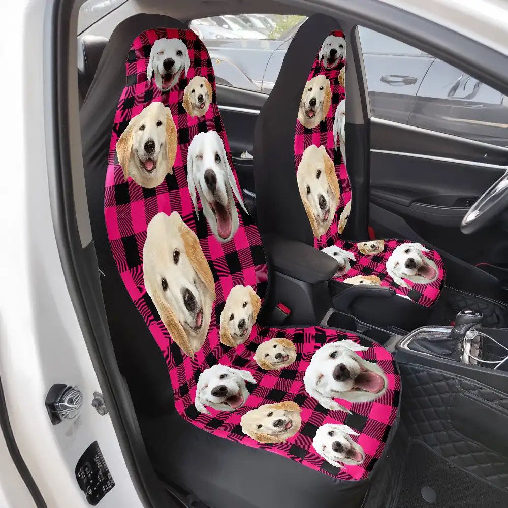 Custom Photo Funny Dog Cat Pet Human Face - Personalized Car Seat Cover - Image 4