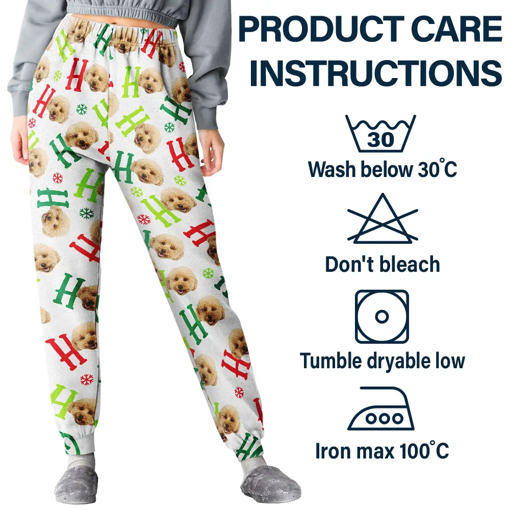 Custom Photo Funny Dog Cat Pet Human Faces Ho Ho Ho Christmas - Personalized Pajama Pants - Image 6