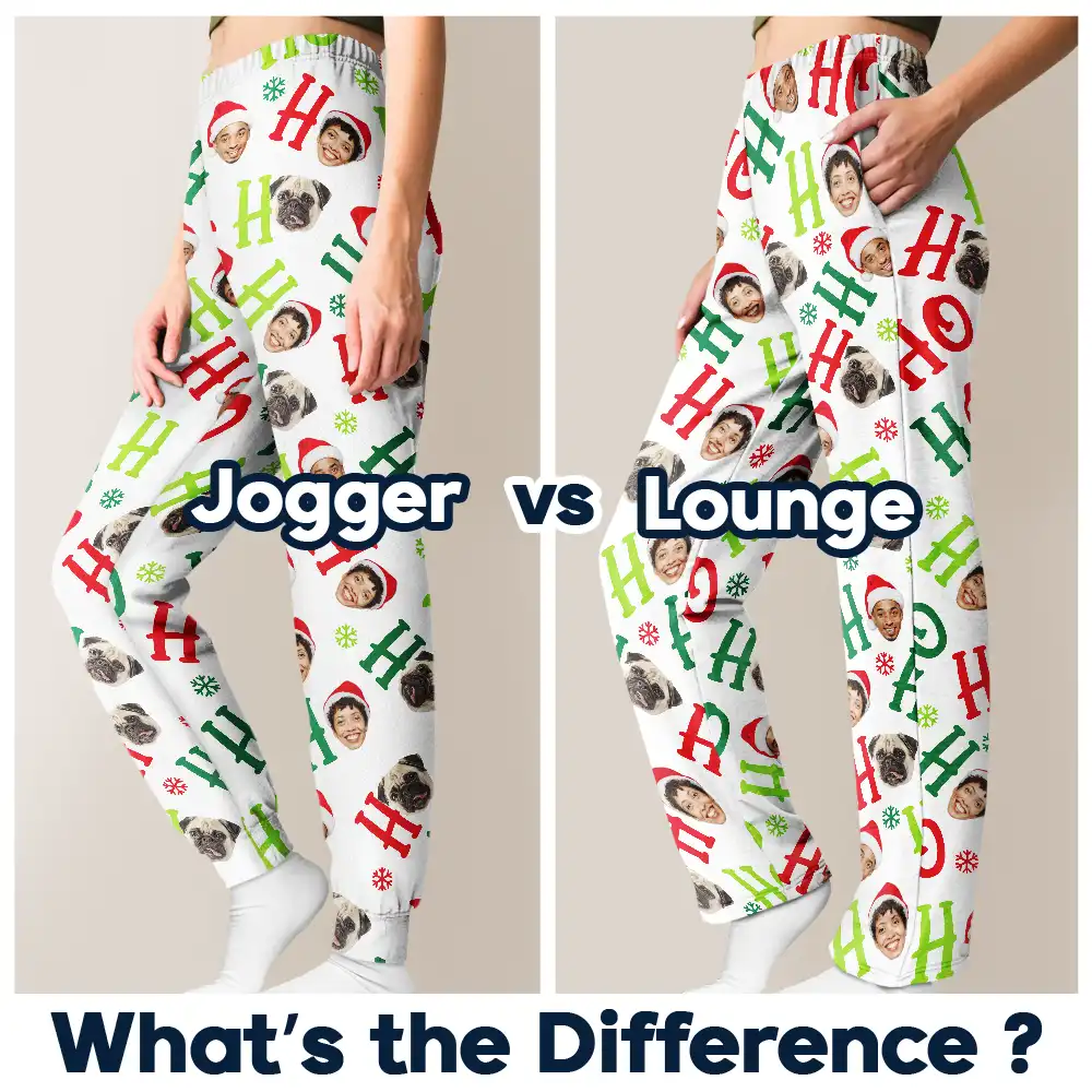 Custom Photo Funny Dog Cat Pet Human Faces Ho Ho Ho Christmas - Personalized Pajama Pants - Image 7