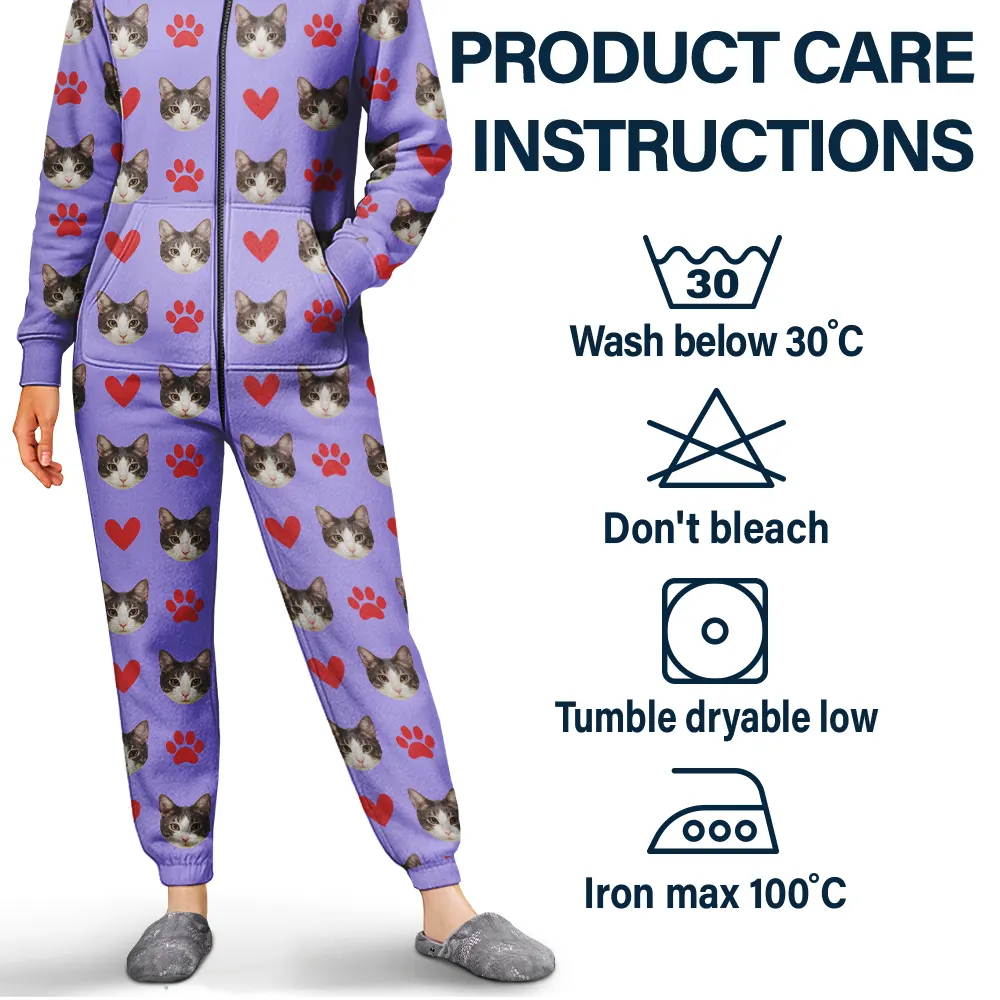Custom Photo Funny Dog Cat Pet - Personalized Overall Onesie Hooded Jumpsuit - Image 5