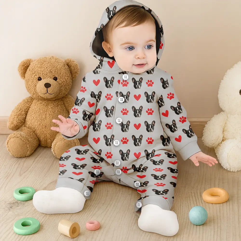 Custom Photo Funny Dog Cat Pet - Personalized Overall Onesie Hooded Jumpsuit - Image 7