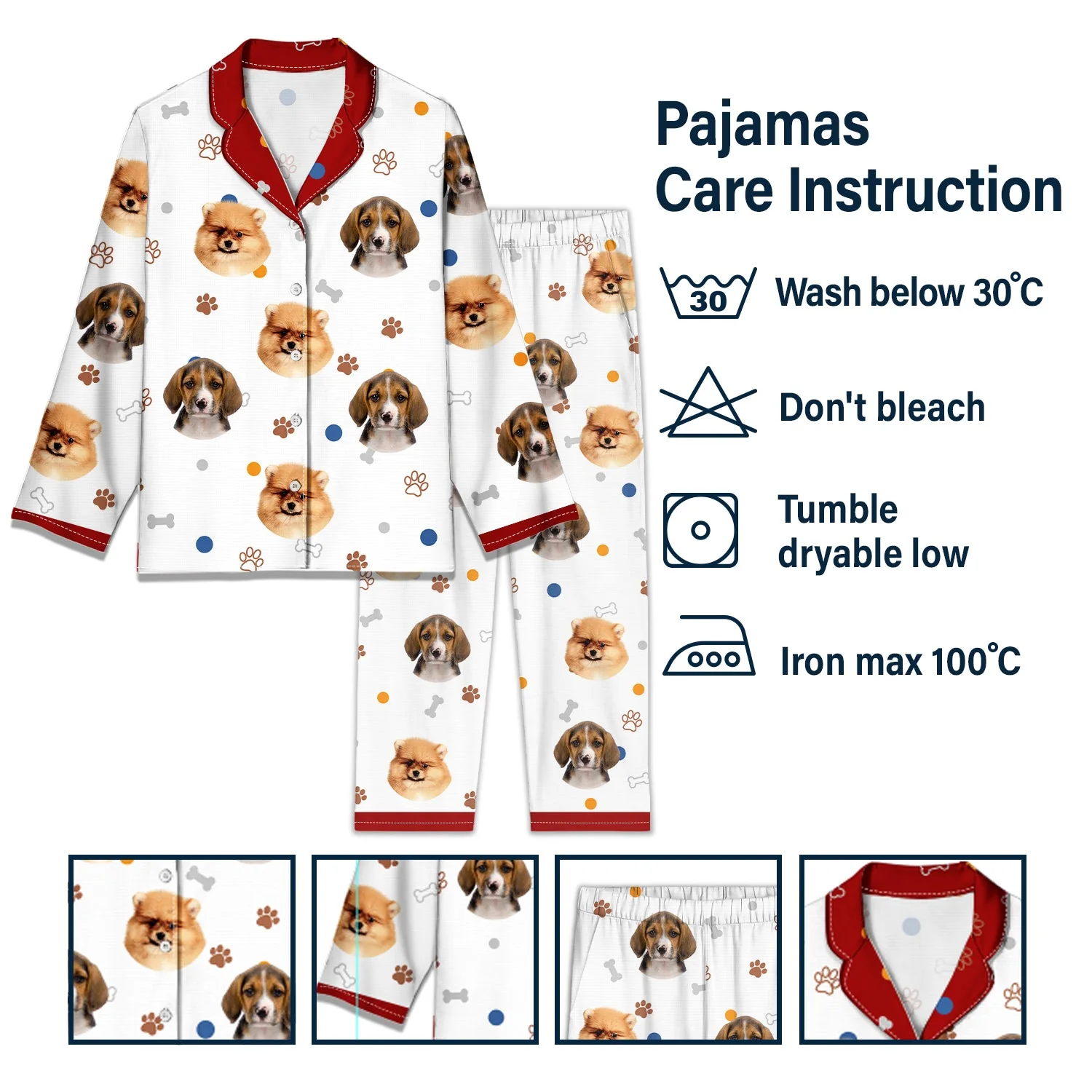 Custom Photo Funny Dog Face - Gift For Dog Lovers - Personalized Long Pajamas Set - Image 7