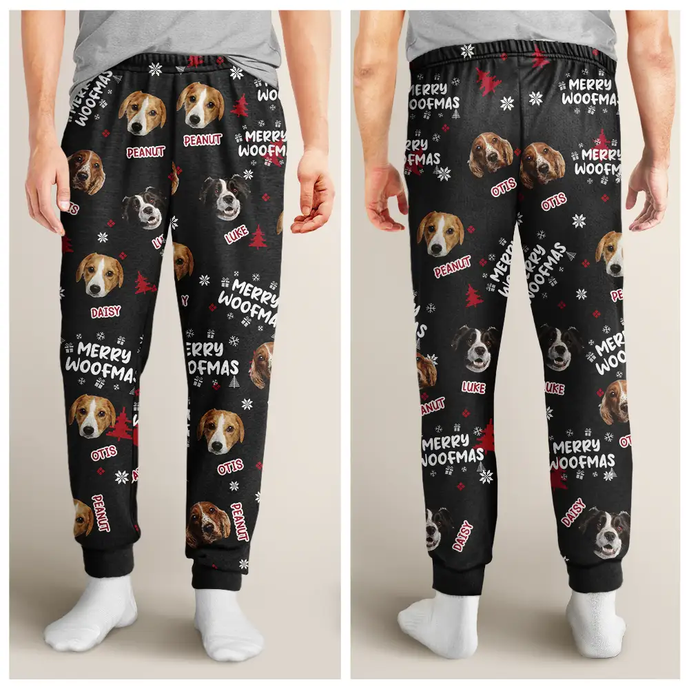 Custom Photo Funny Dogs Merry Woofmas Feliz Navidog - Personalized Pajama Pants - Image 5
