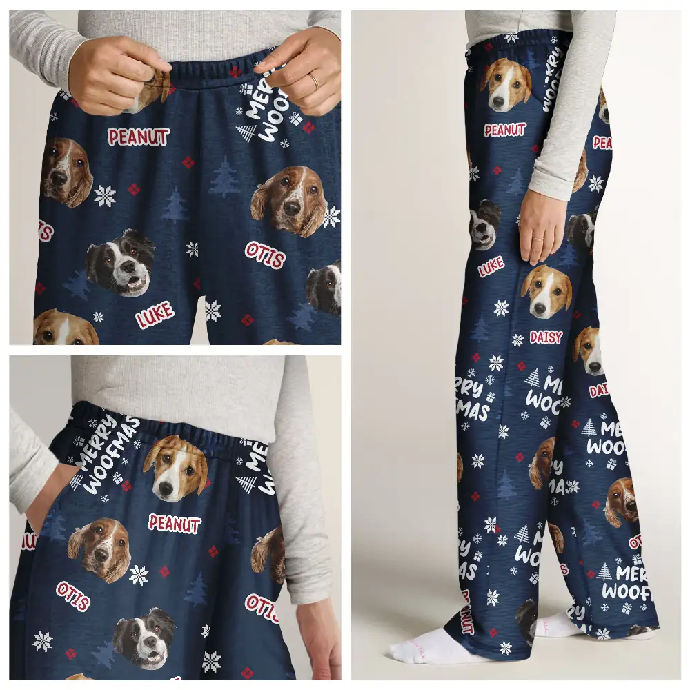 Custom Photo Funny Dogs Merry Woofmas Feliz Navidog - Personalized Pajama Pants - Image 8