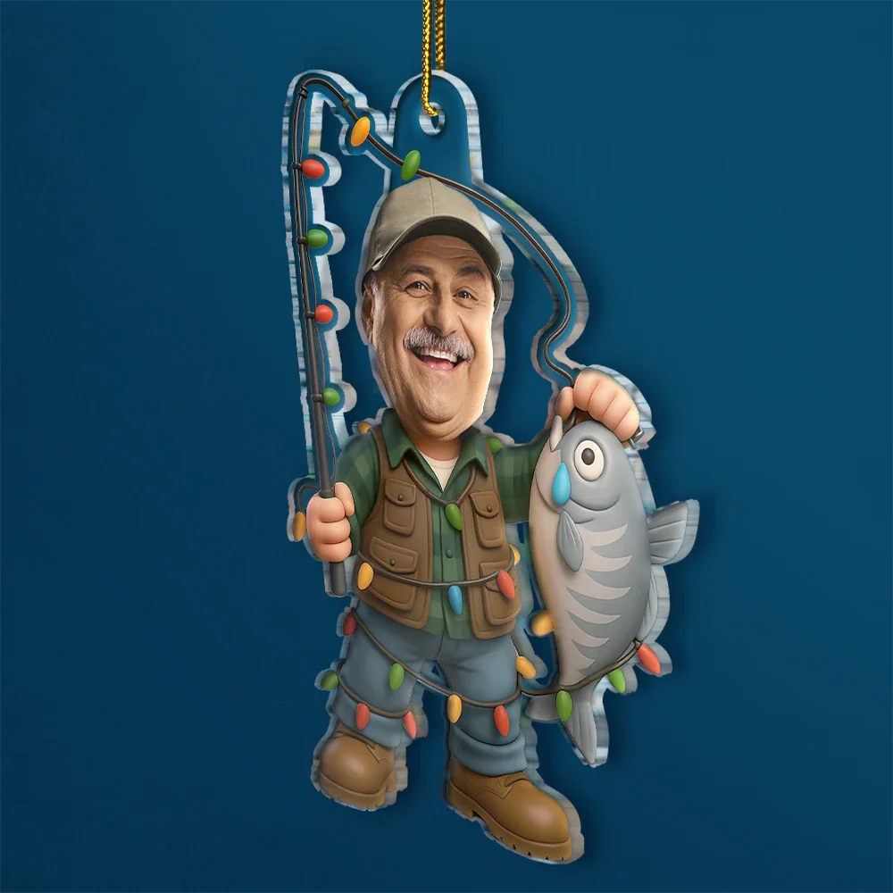 Custom Photo Funny Face Cut Fishing Man - Personalized Acrylic Photo Ornament - Image 3