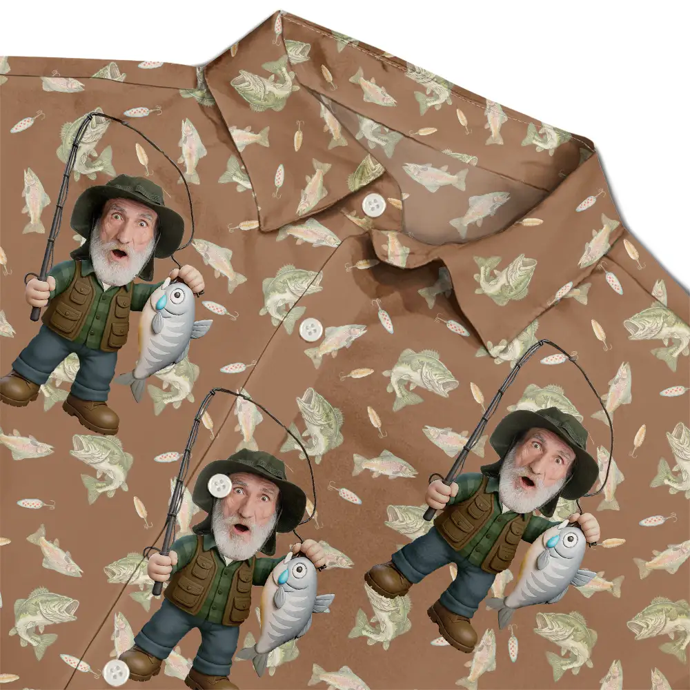 Custom Photo Funny Face Cut Fishing Man - Personalized Hawaiian Shirt - Image 5