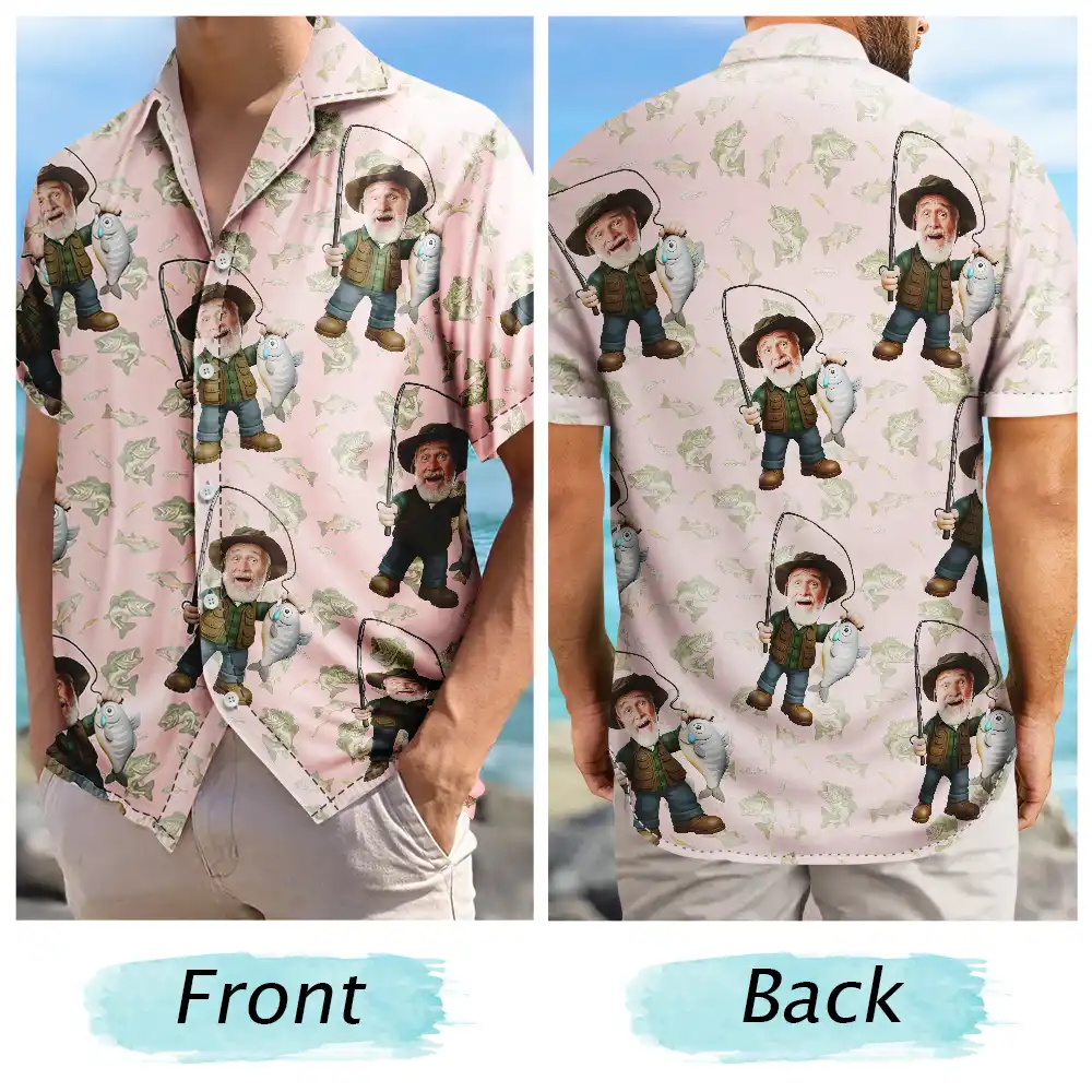 Custom Photo Funny Face Cut Fishing Man - Personalized Hawaiian Shirt - Image 6