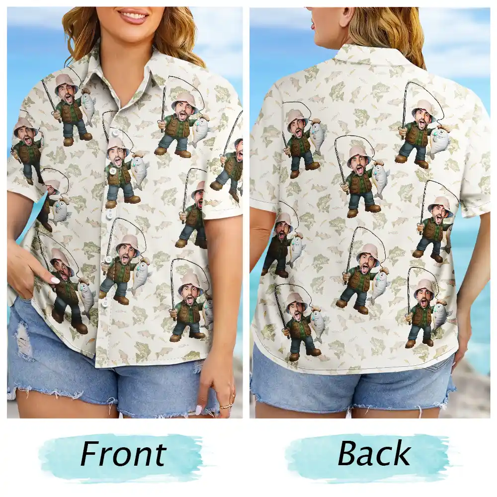 Custom Photo Funny Face Cut Fishing Man - Personalized Hawaiian Shirt - Image 7