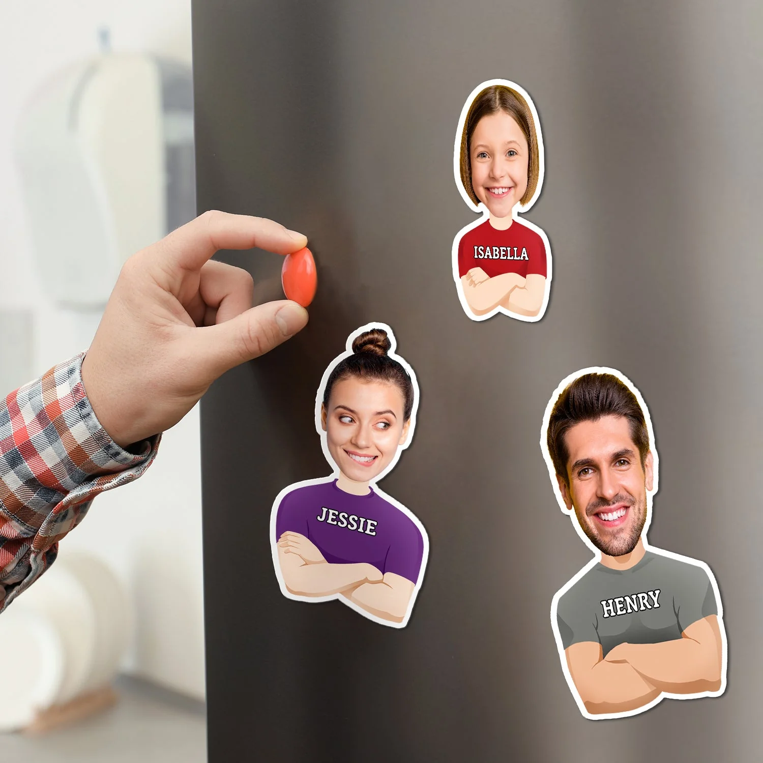 Custom Photo Funny Face Flat Art Family - Gift For Kids, Parents, Siblings - Personalized Magnet - Image 4