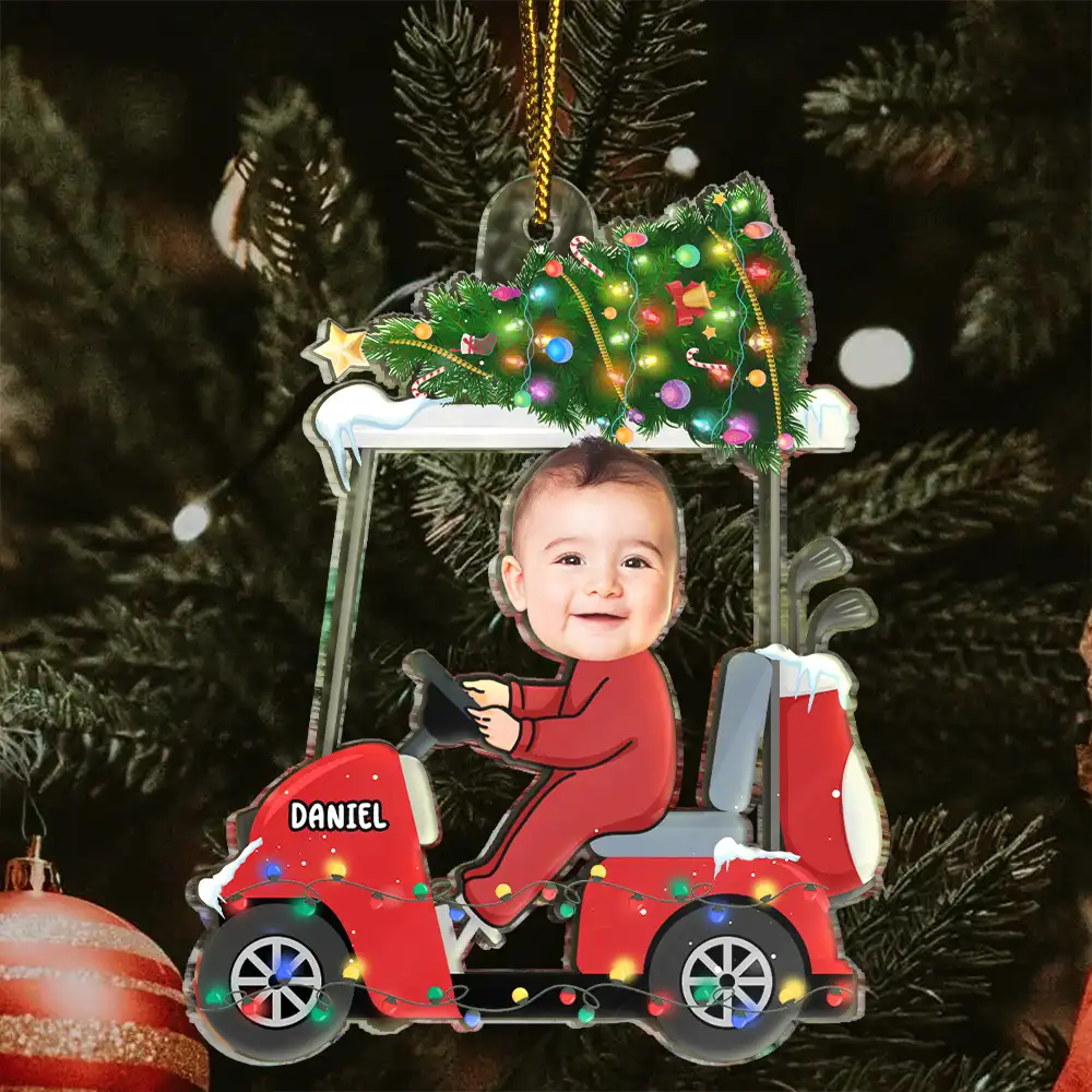 Custom Photo Funny Face Golf Cart Kid Baby - Personalized Acrylic Photo Ornament - Image 4
