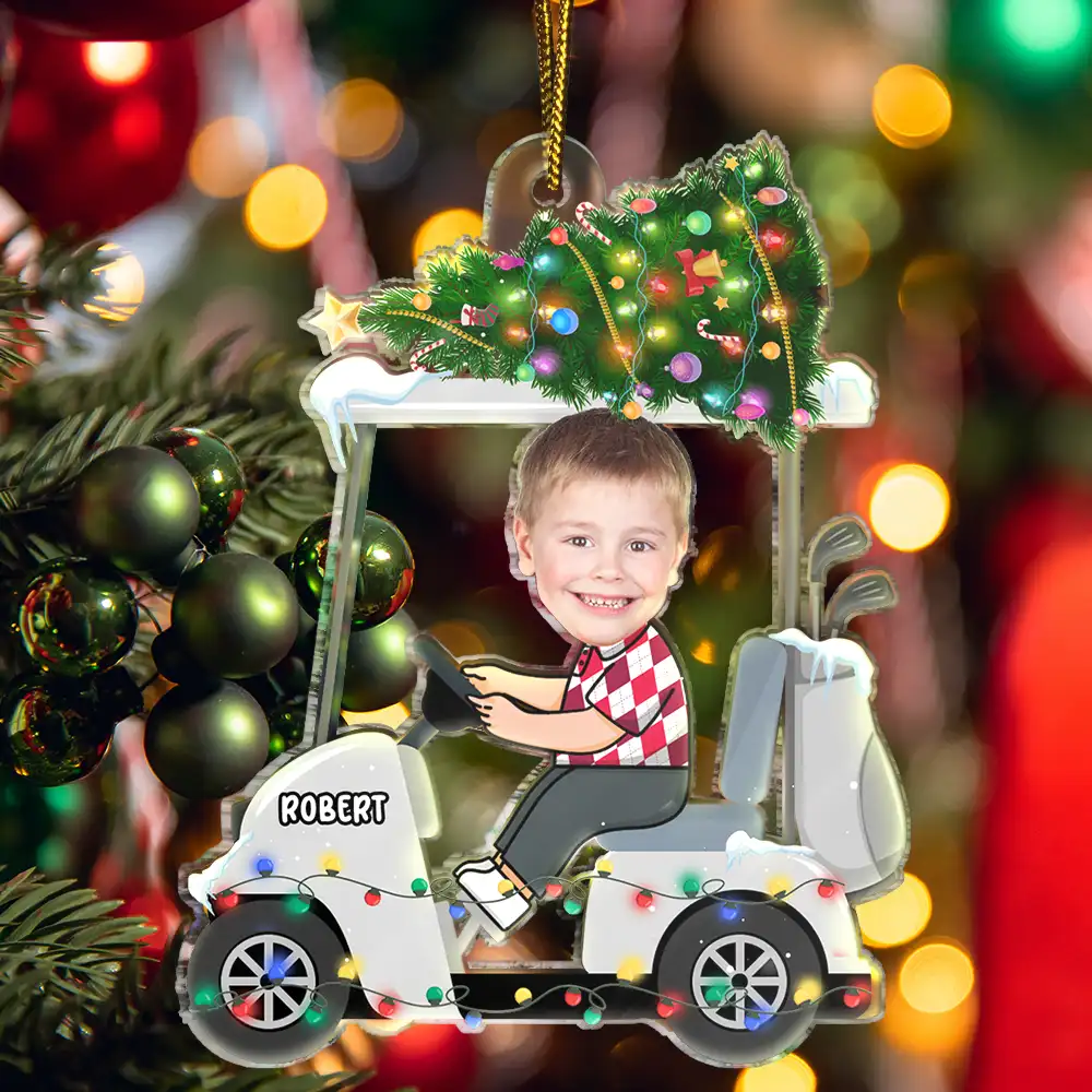Custom Photo Funny Face Golf Cart Kid Baby - Personalized Acrylic Photo Ornament - Image 6
