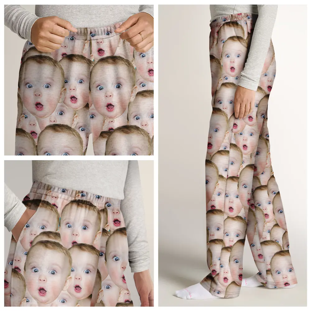 Custom Photo Funny Face Pattern Dog Cat Family - Personalized Pajama Pants - Image 8