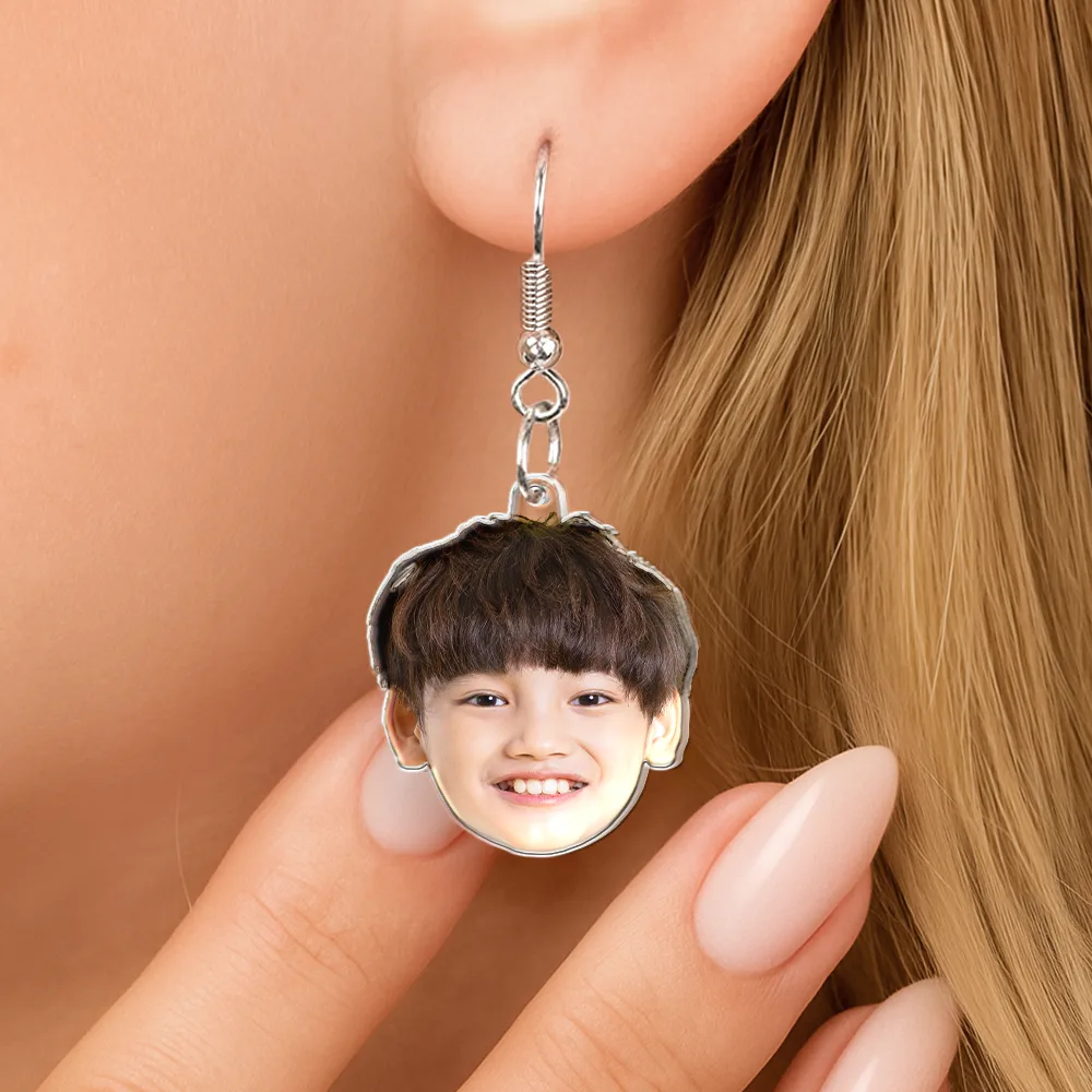 Custom Photo Funny Face Pet Kid Family - Personalized Acrylic Earrings - Image 5
