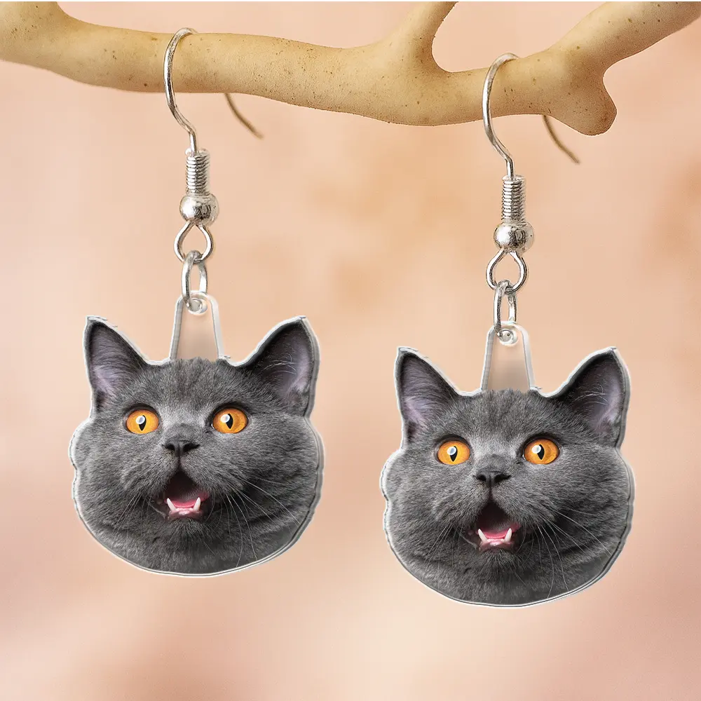 Custom Photo Funny Face Pet Kid Family - Personalized Acrylic Earrings - Image 7