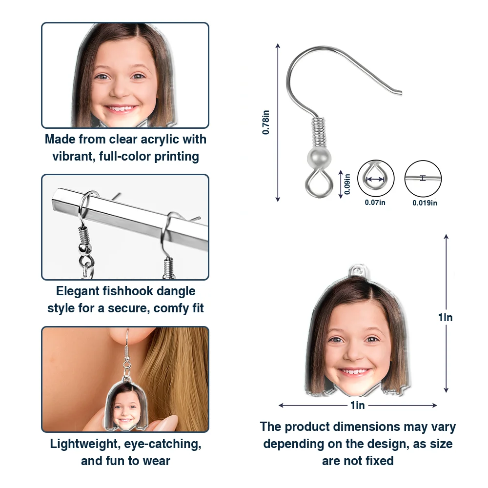 Custom Photo Funny Face Pet Kid Family - Personalized Acrylic Earrings - Image 8
