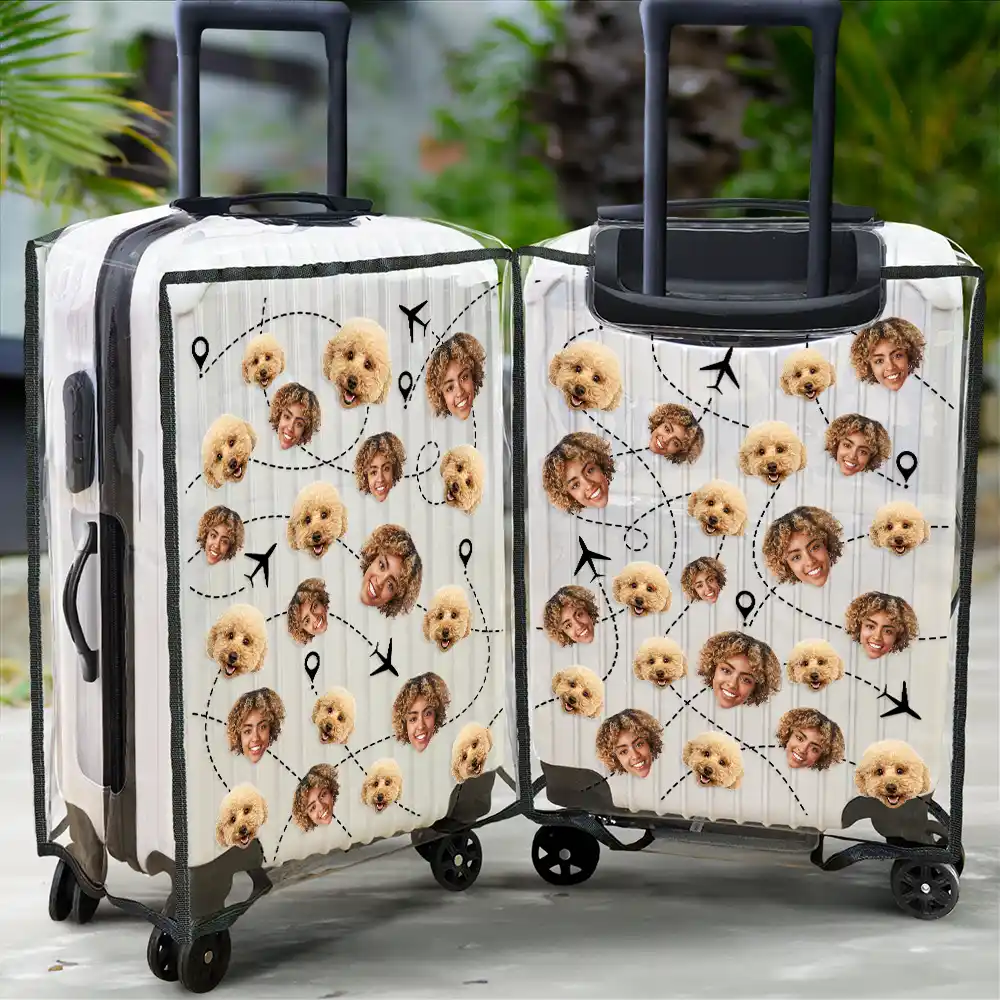 Custom Photo Funny Family Dog Cat Pet Face - Personalized Clear Luggage Cover - Image 3