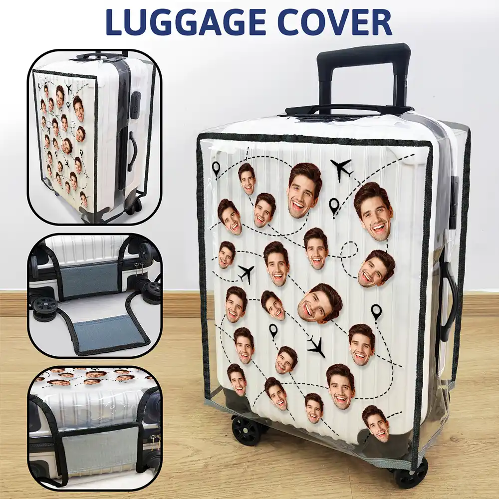 Custom Photo Funny Family Dog Cat Pet Face - Personalized Clear Luggage Cover - Image 4