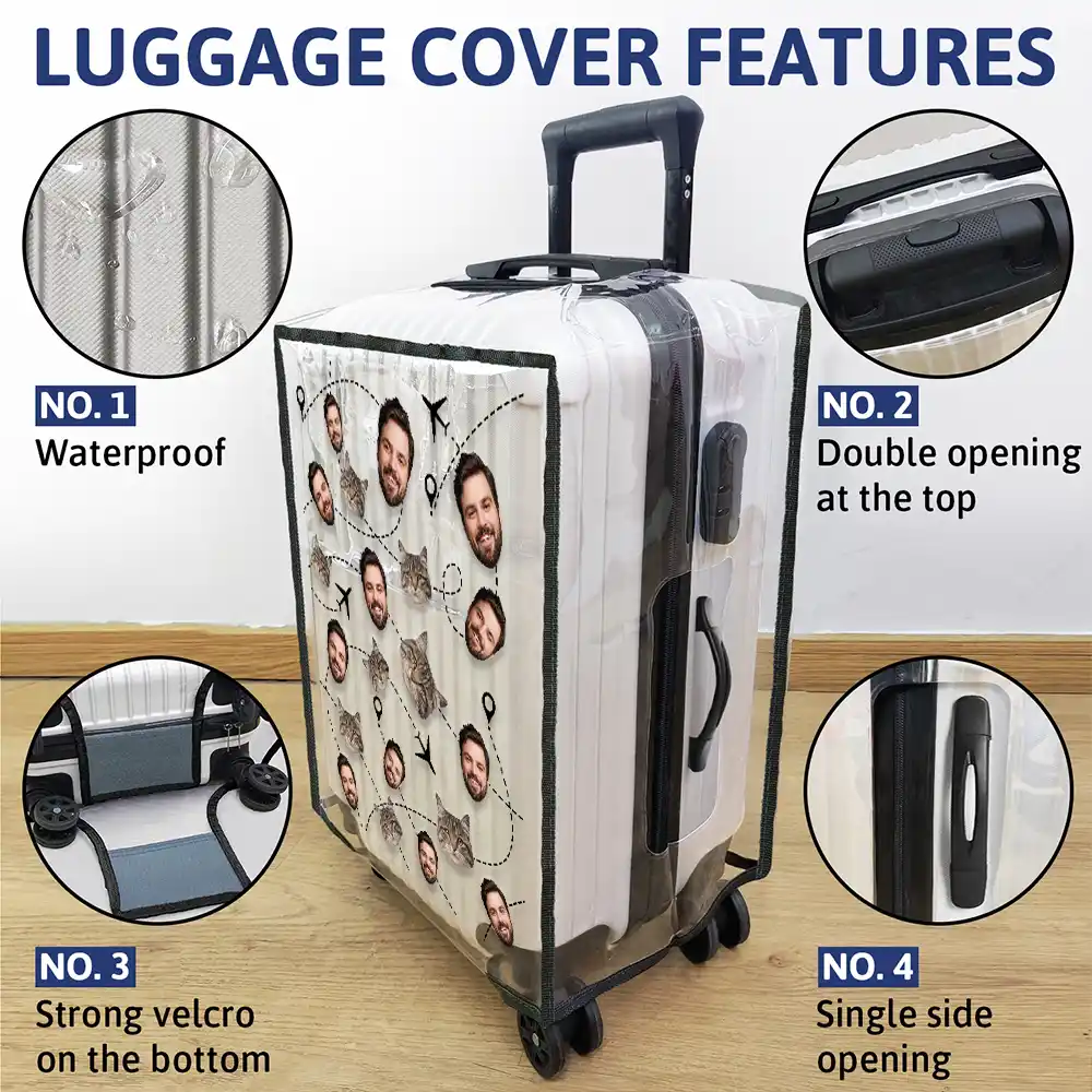 Custom Photo Funny Family Dog Cat Pet Face - Personalized Clear Luggage Cover - Image 5