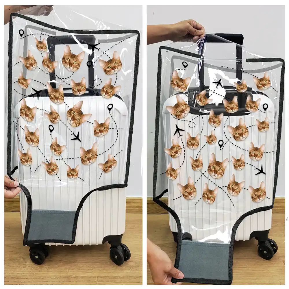 Custom Photo Funny Family Dog Cat Pet Face - Personalized Clear Luggage Cover - Image 6