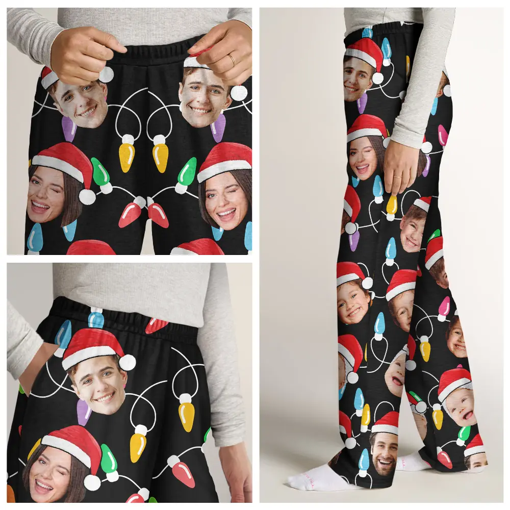 Custom Photo Funny Family Face - Personalized Pajama Pants - Image 8