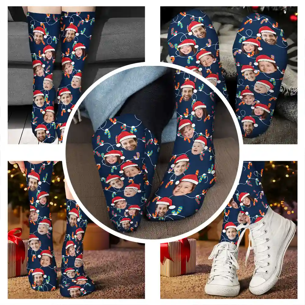Custom Photo Funny Family Face - Personalized Socks - Image 5
