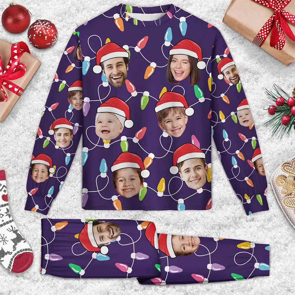 Custom Photo Funny Family Face - Personalized Unisex Pajamas Set - Image 4