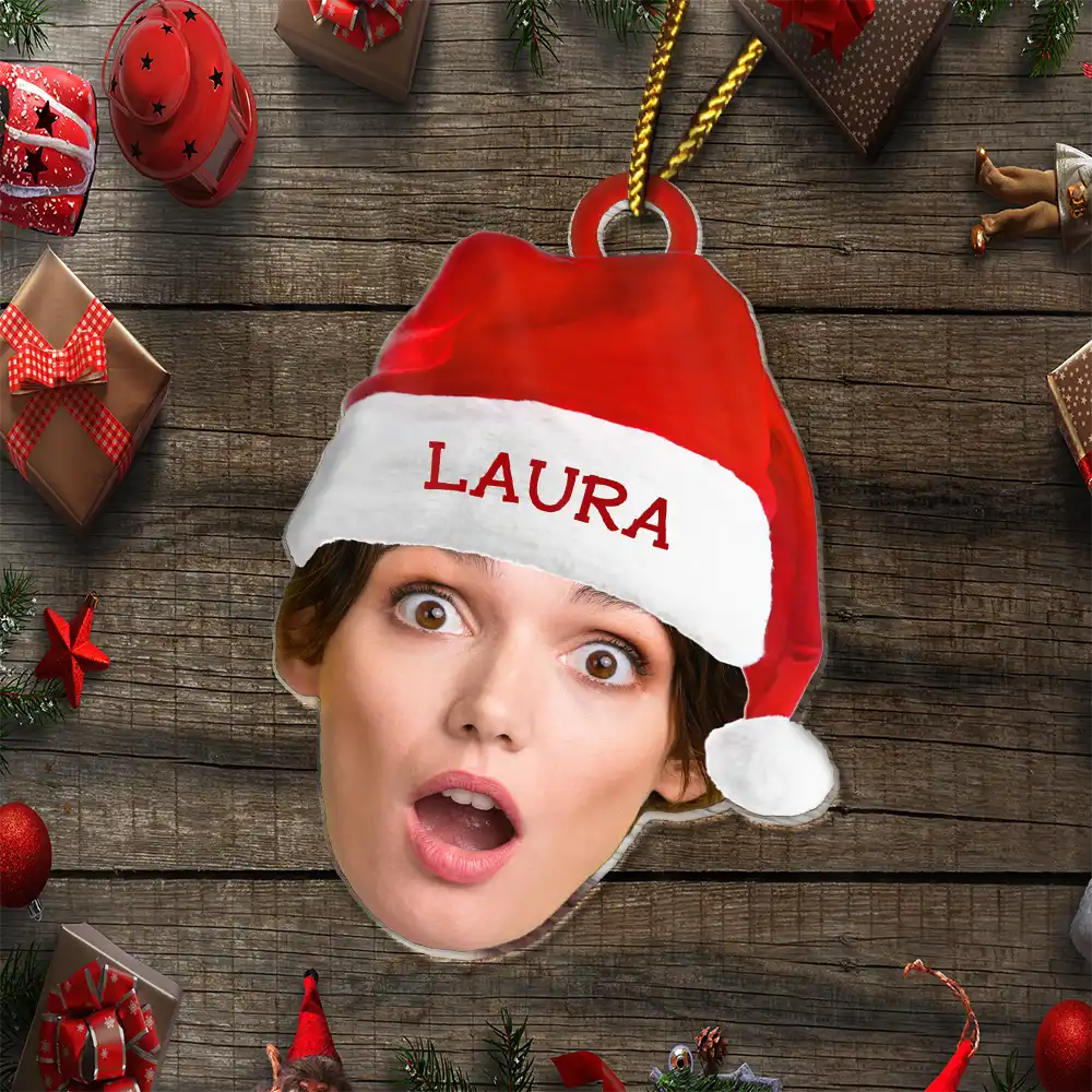 Custom Photo Funny Family Face With Santa's Hat - Personalized Cutout Acrylic Ornament - Image 7