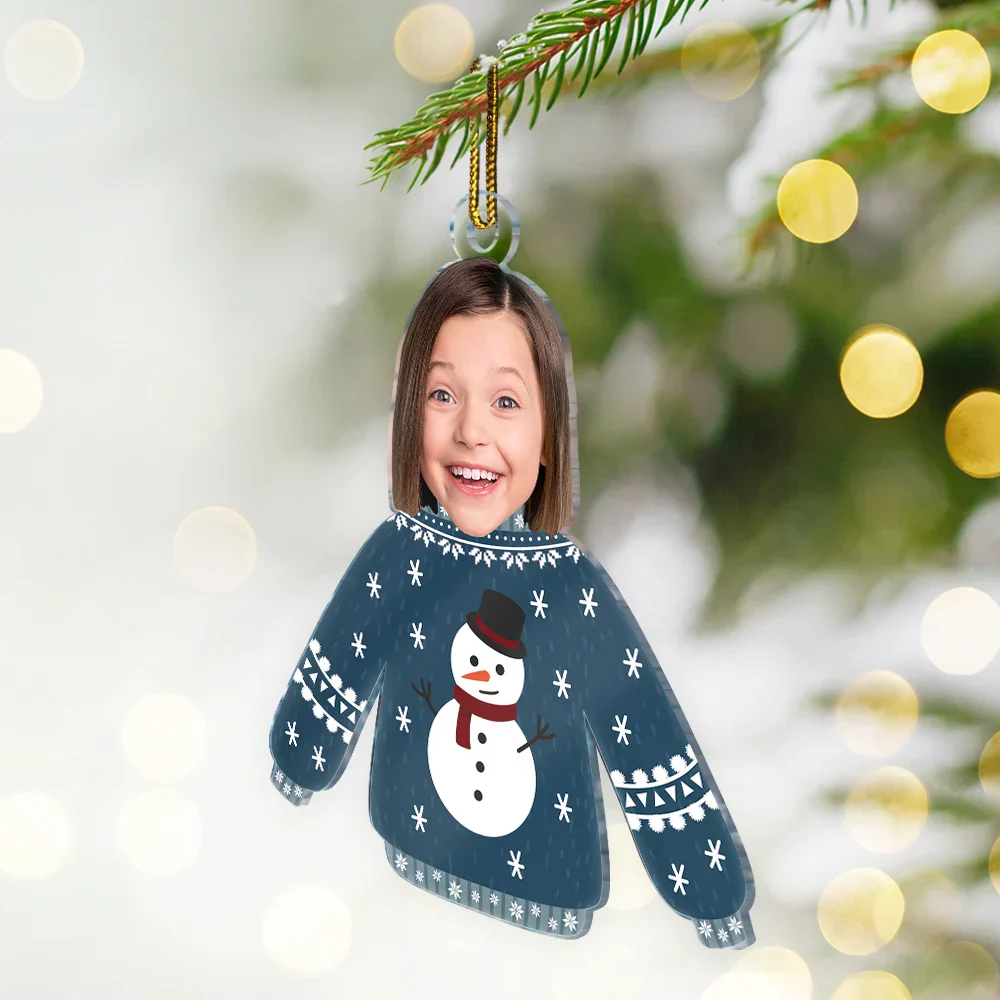 Custom Photo Funny Family Faces Hanging Christmas Sweater - Personalized Cutout Acrylic Ornament - Image 3